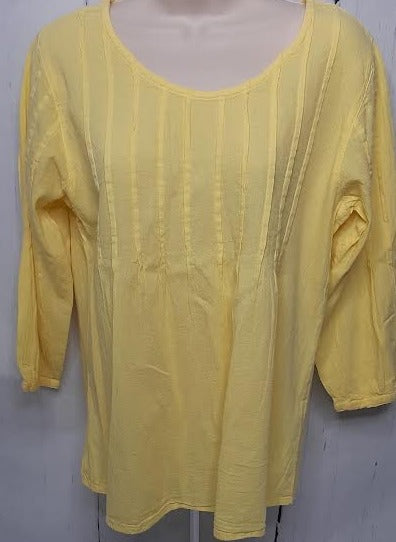 Top Pullover-Yellow-Pleated-Long Sleeve-Women's S-1290 