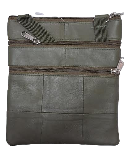 Crossbody Sling Bag With Organize Multi Pocket Green  Leather C14G