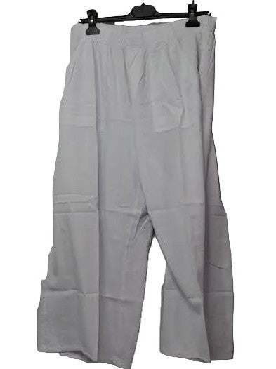 Pants White 2 Pocket Elastic Waste Wide Leg l-1725