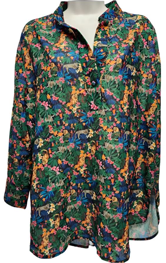 Top Pullover 3/4 Sleeve Sheer Jungle Women's 23-7005 Small 