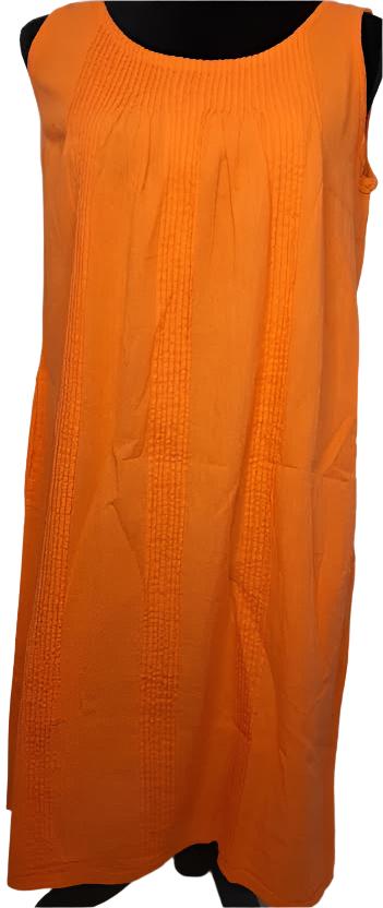 Dress-Short-Sleeveless With Pleats-2 Pockets-Orange-Women's S-1202 