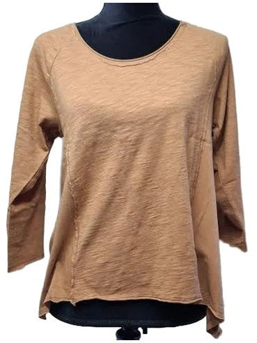 Tee Shirt Honey Glaze Scoop Neck Curve Hem 3/4 Sleeve Women's 41G-A605