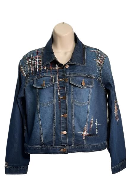 Women's Denim Jean Jacket with Embroidered Floral Back - J14847JM 