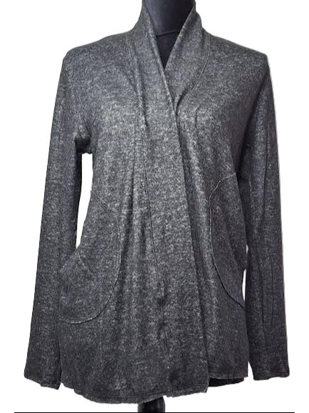 Cardigan Open Front 2 Pocket  Black Long Sleeve Women's S207