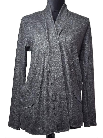Cardigan Open Front 2 Pocket  Black Long Sleeve Women's S207
