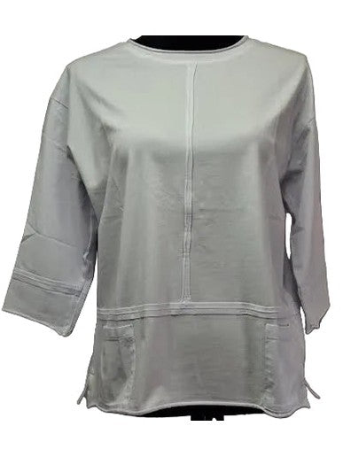 Shirt Pullover White 3/4 Sleeve Front Seamed Roll Neck 2 Pocket Women's 1501-Wt