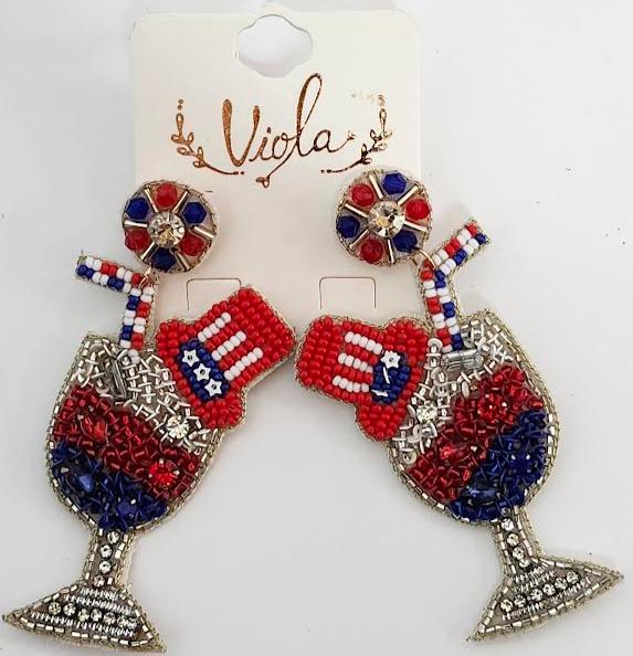 Earing's Wine Glass Patriotic Red/White/Blue RT136251RBW 