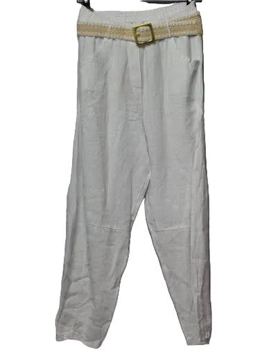 Marisima-Pants/Belt White Linen 4 Pocket Wide Leg Women's One Size 6207W