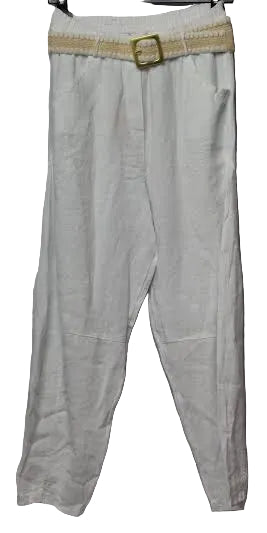 Marisima-Pants/Belt White Linen 4 Pocket Wide Leg Women's One Size 6207W