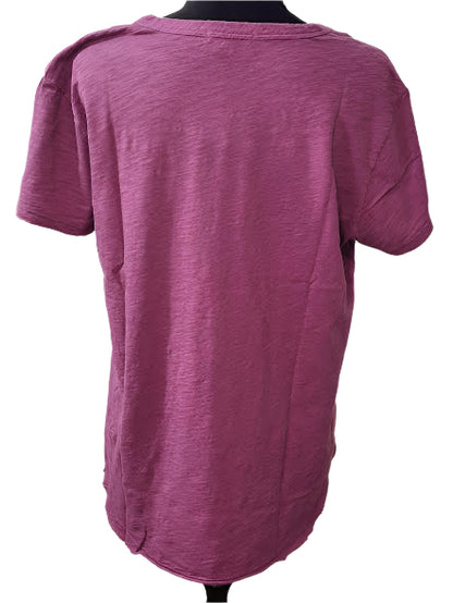 Tee Shirt Wild Berry Purple  Crew Neck Curve Hem 1/4  Sleeve Women's 44F-A2123