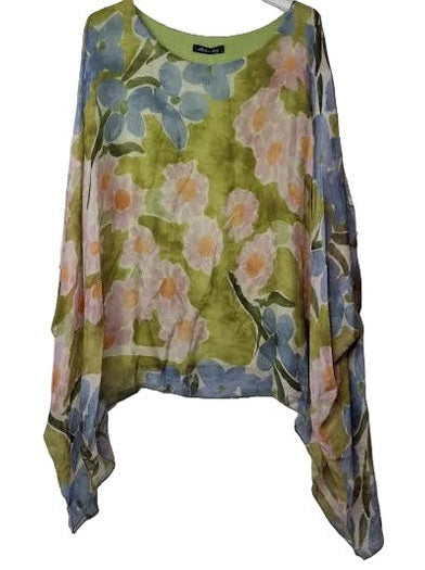 Top Pullover Silk  Green Meadow Short Sleeve Women's One Size 1688GM