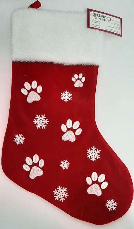 Red Paw Prints/Snowflakes-Christmas Stocking-11x18" 