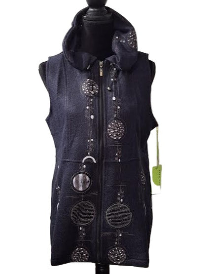 Vest Zip Up Draw String Collar 2pkt Navy Women's tt11953