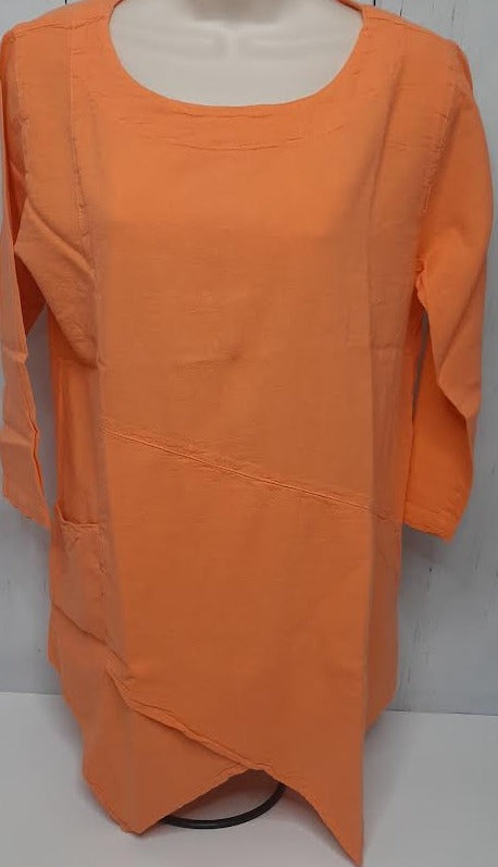 Top Pullover 1Pocket 3/4 Sleeve Orange Women's L-0037 