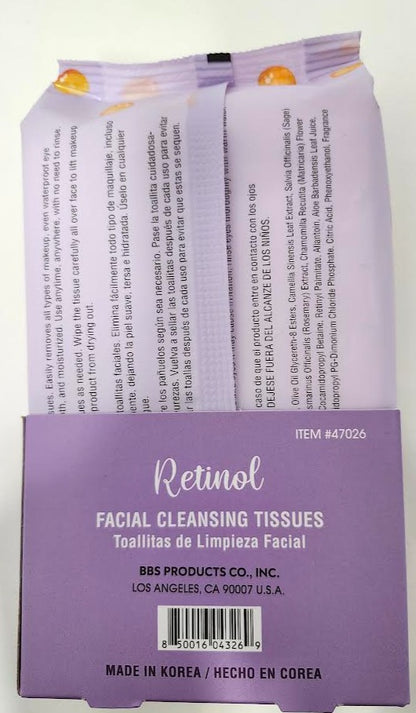 Tissues Facial Cleaning Retinol Vitamin E 60 Sheets 47026 