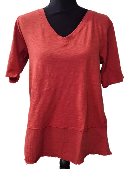 Tee Shirt  Spiced Cider V-Neck Curve Hem Short Sleeve Women's 44F-A6006