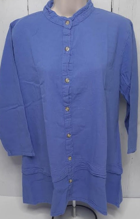 Shirt Button Front 3/4 Sleeve Blue Women's L0808 