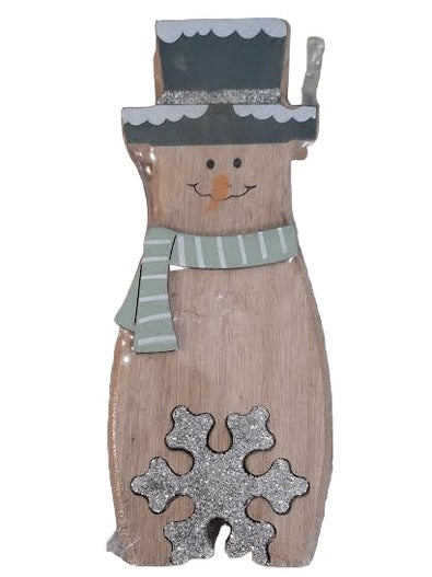 Christmas Ornament Brown Snowman Wooden 