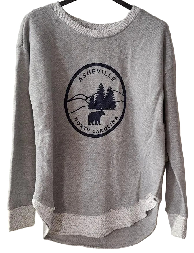 Sweatshirt Asheville Logo Heather Grey Fine Loop Terry Curved Hem Crewneck Women's 4599