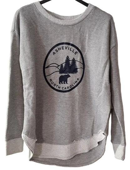 Sweatshirt Asheville Logo Heather Grey Fine Loop Terry Curved Hem Crewneck Women's 4599
