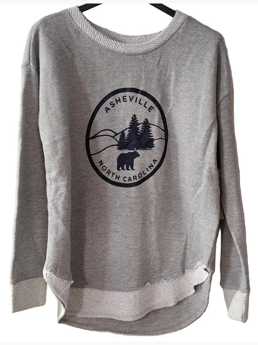 Sweatshirt Asheville Logo Heather Grey Fine Loop Terry Curved Hem Crewneck Women's 4599