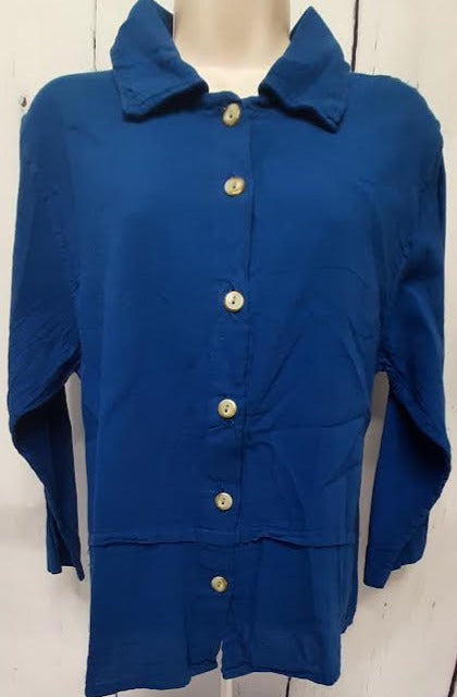 Shirt-Button Front-Collar-Long Sleeve-Royal Blue-Women's S-0052 