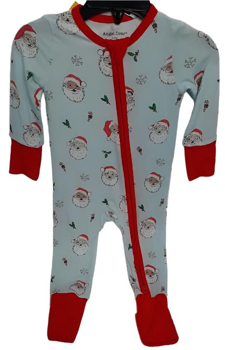 Romper  Blue Christmas Santa  Zipper Footie Childs 3-24 Mo 