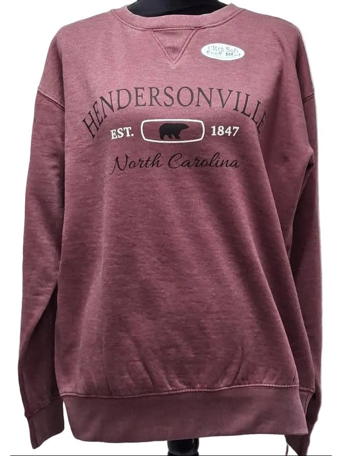 Sweatshirt Burgundy Screen Print Hendersonville North Carolina Burn Wash BPSSHB