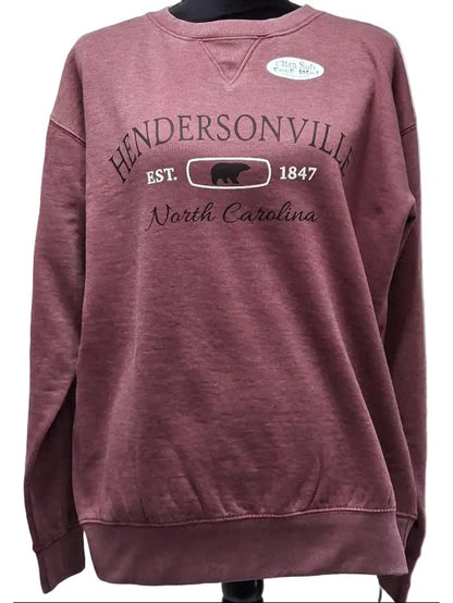 Sweatshirt Burgundy Screen Print Hendersonville North Carolina Burn Wash BPSSHB