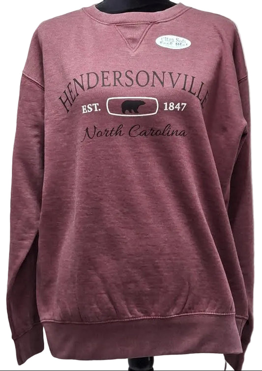Sweatshirt Burgundy Screen Print Hendersonville North Carolina Burn Wash BPSSHB