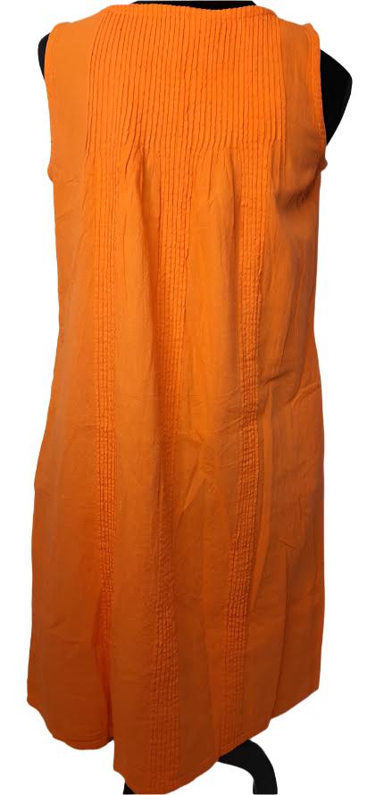 Dress-Short-Sleeveless With Pleats-2 Pockets-Orange-Women's S-1202 