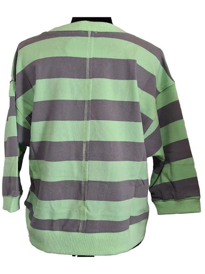 Top Pullover Mint/Grey Striped 3/4 Sleeve B13511M