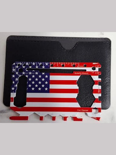Card holder with American flag design on a white background