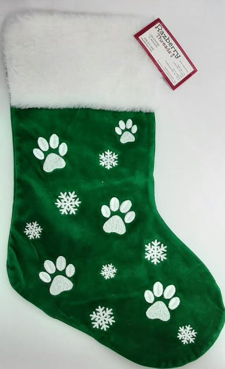 Green Paw Prints/Snowflakes-Christmas Stocking-11x18" 
