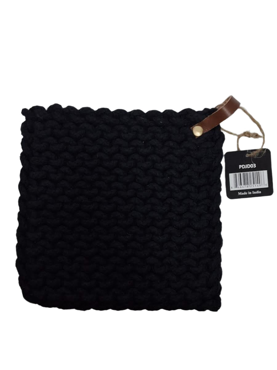Trivet / Pot Holder Black Crocheted 8x8" PDJD03 
