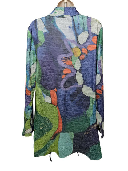 Cardigan - Open front - Purple / Green Abstract Women's 91783 