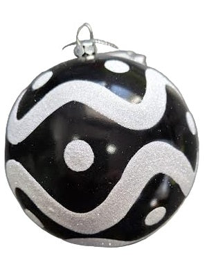 Christmas Ornament 4" Black/White Swirl Poly