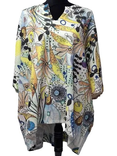 Top Pullover Sunny Bloom  Short Sleeve Dolman  One Size T1029yo