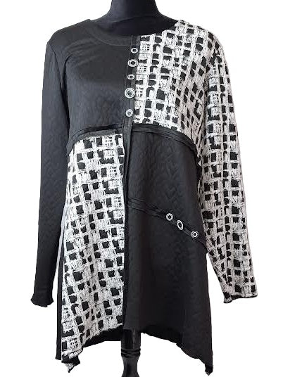 Top Pull Over Black/Snow Fake Button Front Long Sleeve&nbsp; 616-4267