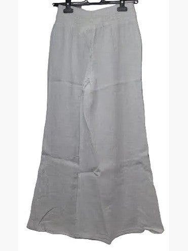 Pants White Linen Smocked Waist Palazzo Women's 80806