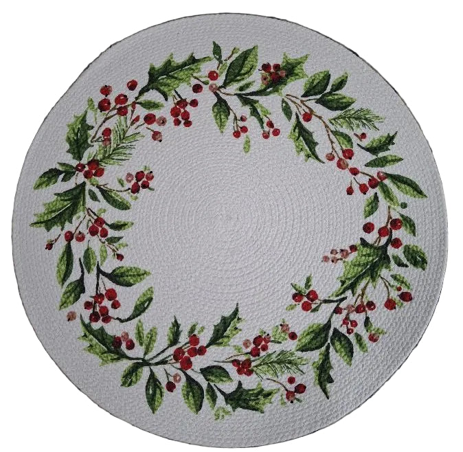 Placemat Braided Christmas Winter Berry 14.5" H8354