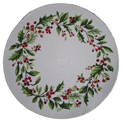 Placemat Braided Christmas Winter Berry 14.5" H8354