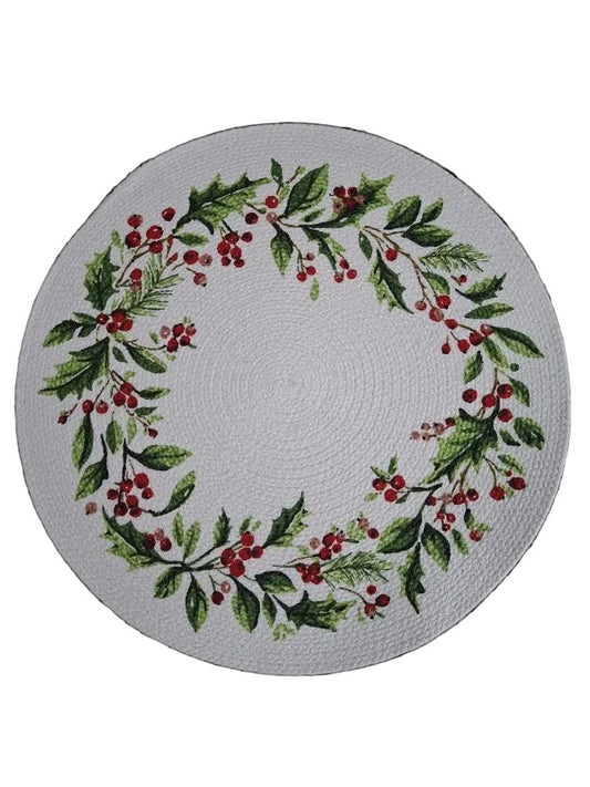 Placemat Braided Christmas Winter Berry 14.5" H8354