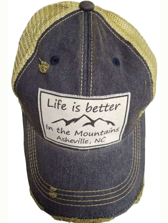 Baseball Hat Denim Blue Asheville Life Is Better VLADBH
