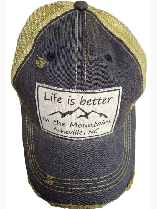 Baseball Hat Denim Blue Asheville Life Is Better VLADBH