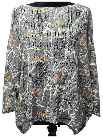 Inoah-Sweater Pullover Scribble Note Crochet 3/4 Dolman Sleeve&nbsp; T1761SE