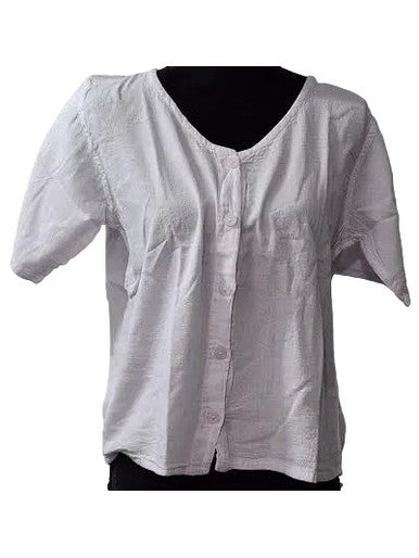 Top 5 Button Front Short Sleeve White Women's L-0230