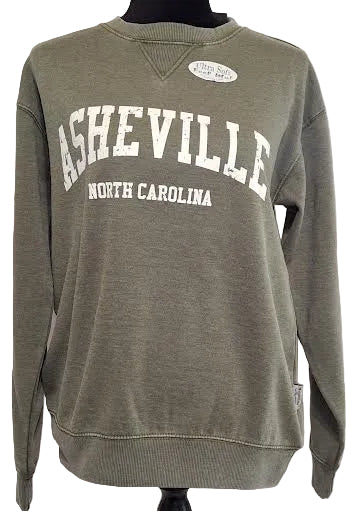 Sweatshirt Military Green Screen Print Asheville North Carolina Burn Wash Bpssmg