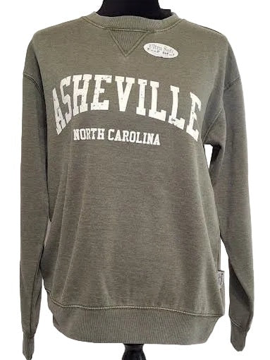 Sweatshirt Military Green Screen Print Asheville North Carolina Burn Wash Bpssmg