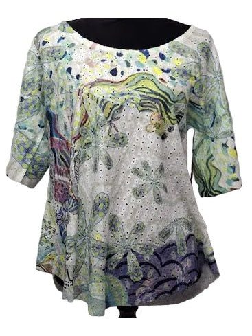 Inoah-Top Pullover Happy Bloom Short Flare Sleeve t1490fr